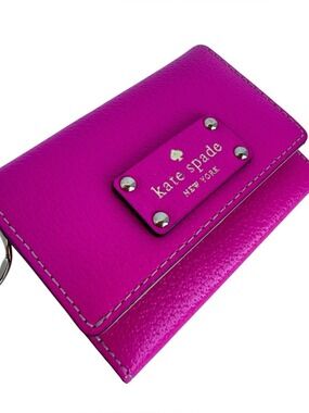 Kate Spade Hot Pink Mini Wallet Genuine Leather Fold Card Holder Bright Fun VGUC